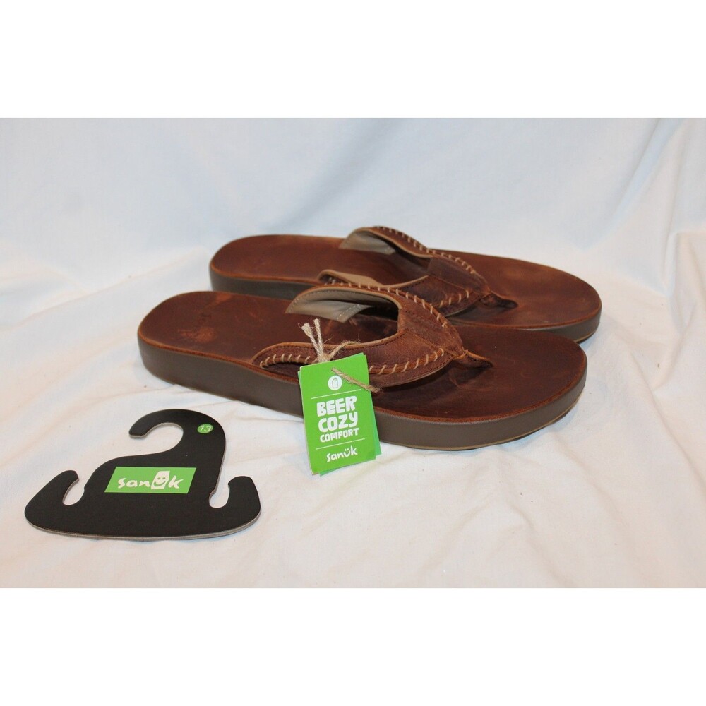 Sanuk Men's Saddle Tan Cosmic Yoga Mat Lx Men's Flip Flop Sandals Size 13 NWOB